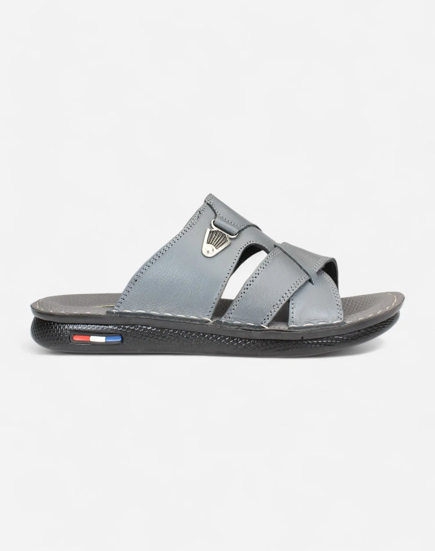 Men-Luxury-Genuine-Leather-Slippers-grey-color-Image-from-the-right-side