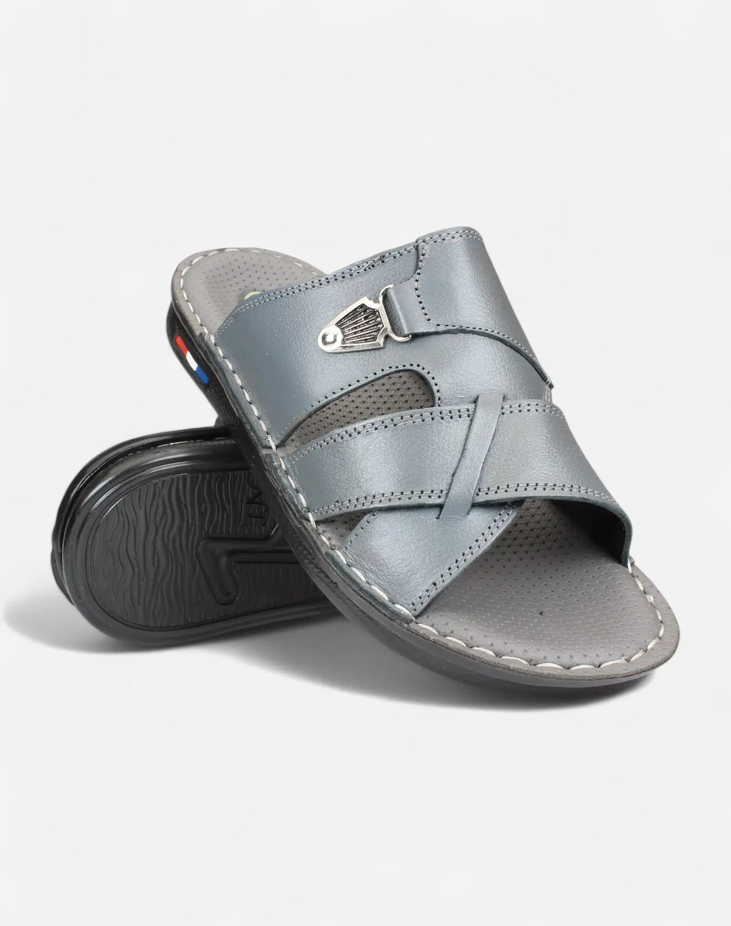 Men-Luxury-Genuine-Leather-Slippers-grey-color-Image-of-the-sole