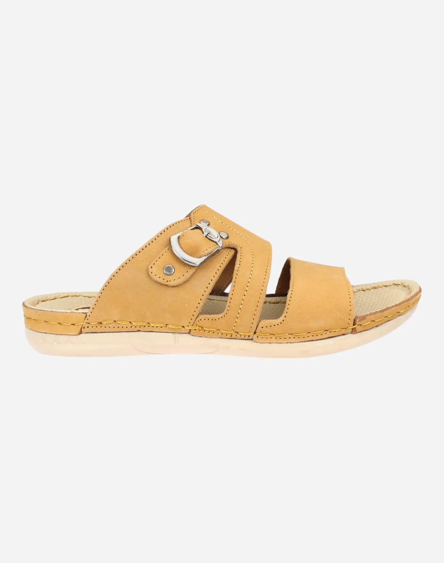 Men-casual-slippers-with-adistinctive-buckle-camel-color-Image-from-the-right-side