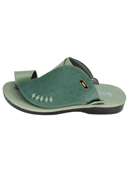 حذاء شرقي نقش جلد نعام - اخضر - صورة جانبية