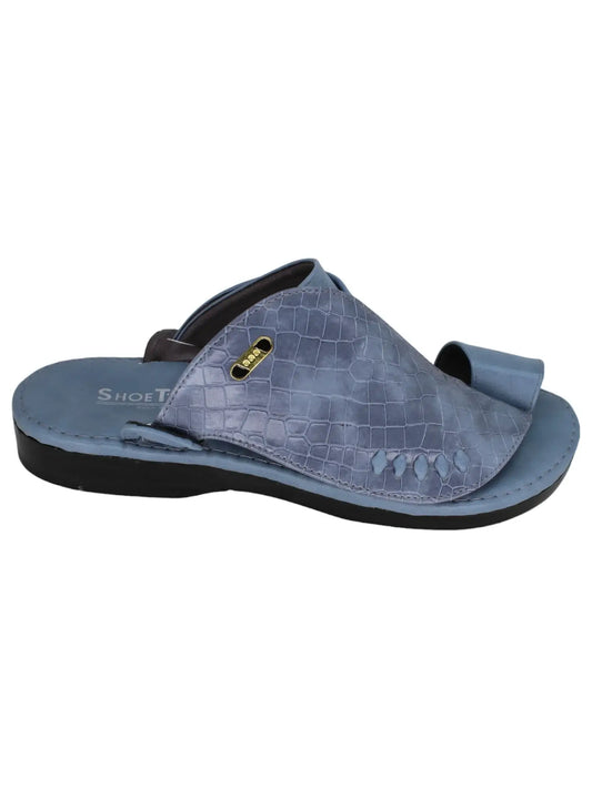 حذاء شرقي طبي جلد طبيعي بنقشة أزرق باستيل - صورة جانبية