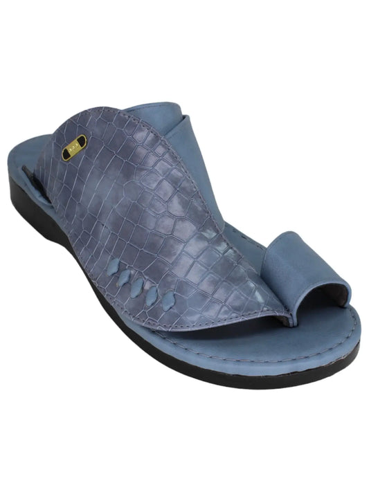 حذاء شرقي طبي جلد طبيعي بنقشة أزرق باستيل - صورة امامية
