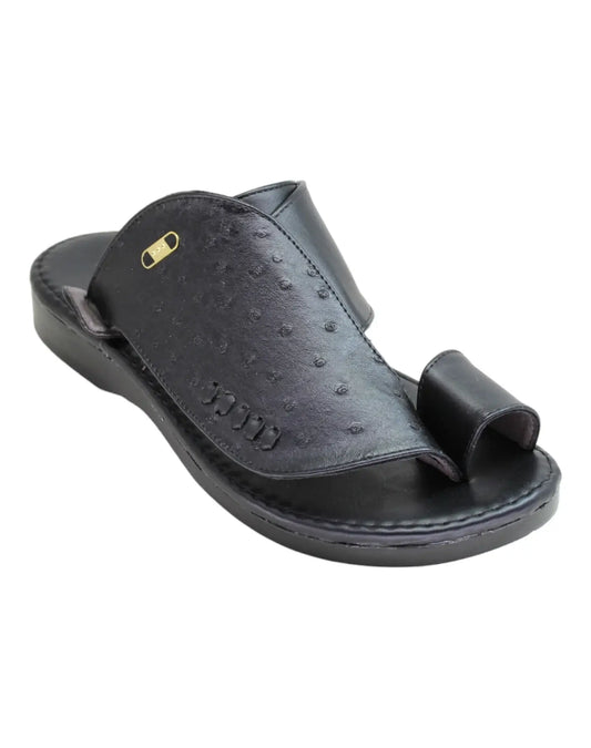 حذاء شرقي نقش جلد نعام أسود - صورة أمامية