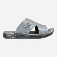 Luxury-medical-slipper-made-of-natural-leather-grey-color-Image-from-the-right-side