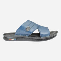 Luxury-medical-slipper-made-of-natural-leather-navy blue-color-Image-from-the-right-side