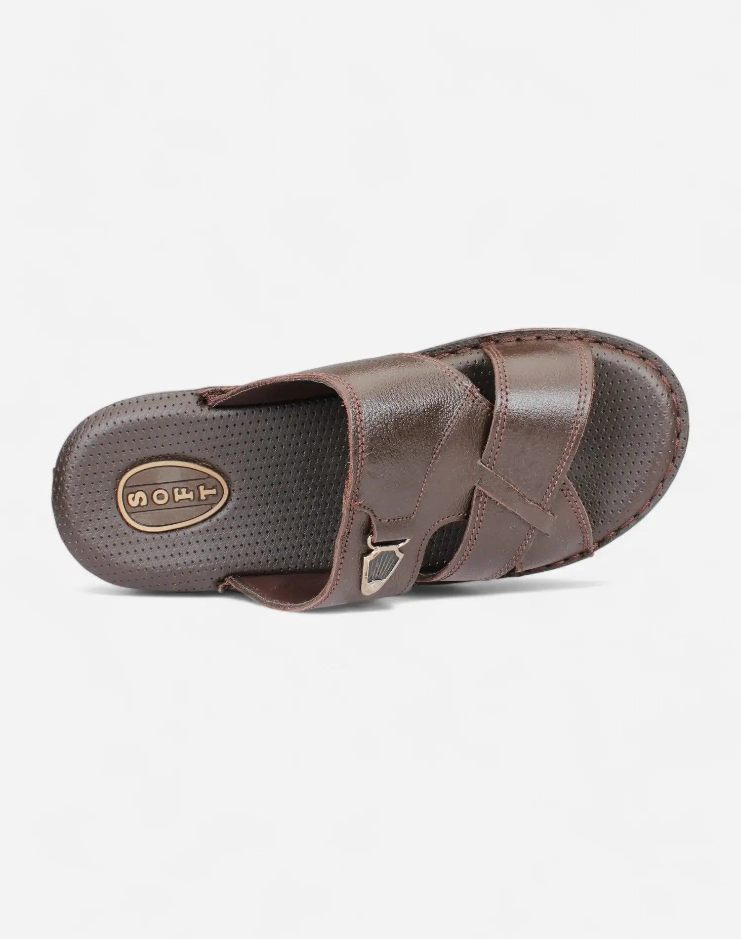 Men-Luxury-Genuine-Leather-Slippers-Brown-color-Image-from-Top